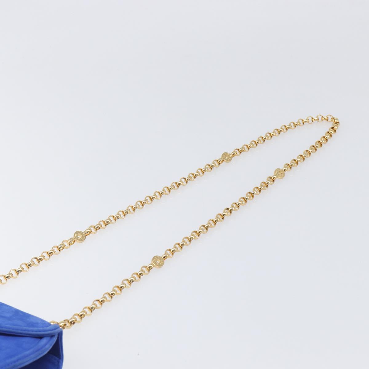TIFFANY&Co. Chain Shoulder Bag Suede Blue Gold Tone Auth 199524V