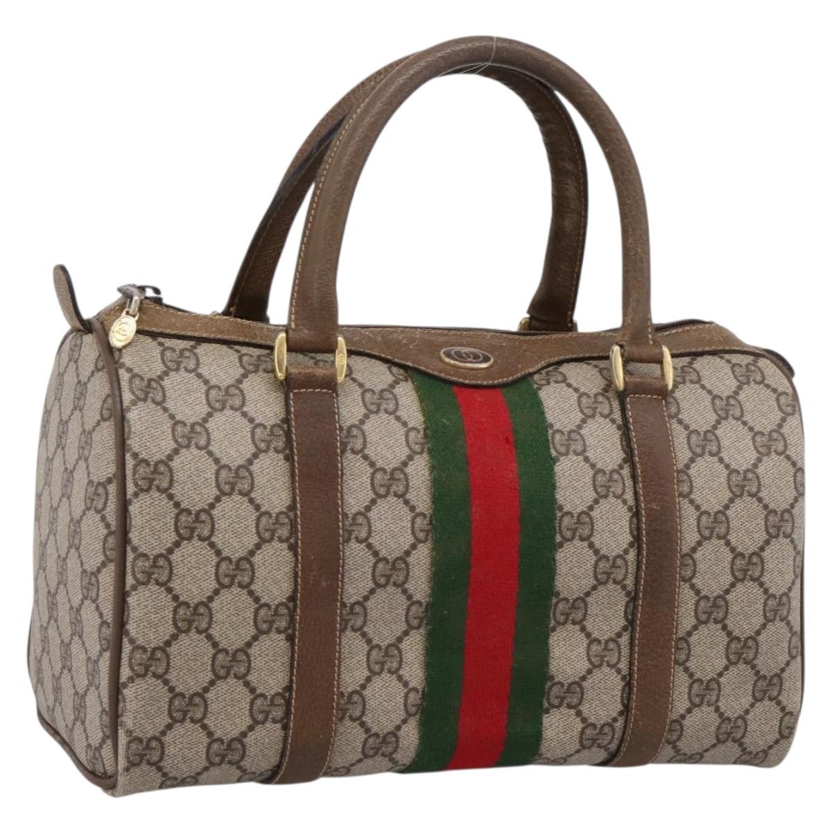 GUCCI GG Supreme Web Sherry Line Hand Bag PVC Beige Gold 001 22 3841 Auth 199525