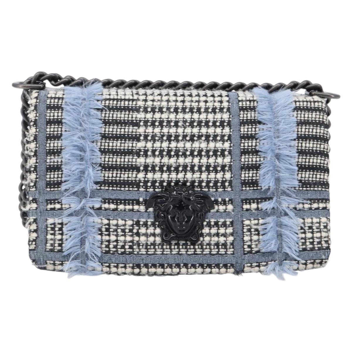 VERSACE Palazzo Sultan Chain Shoulder Bag Leather Black Blue Auth 199526V