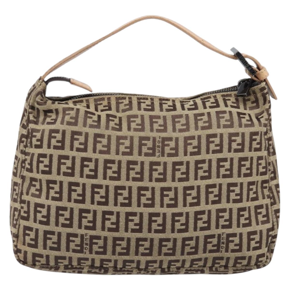 FENDI Zucchino Canvas Hand Bag Beige 8N000S Auth 199528A