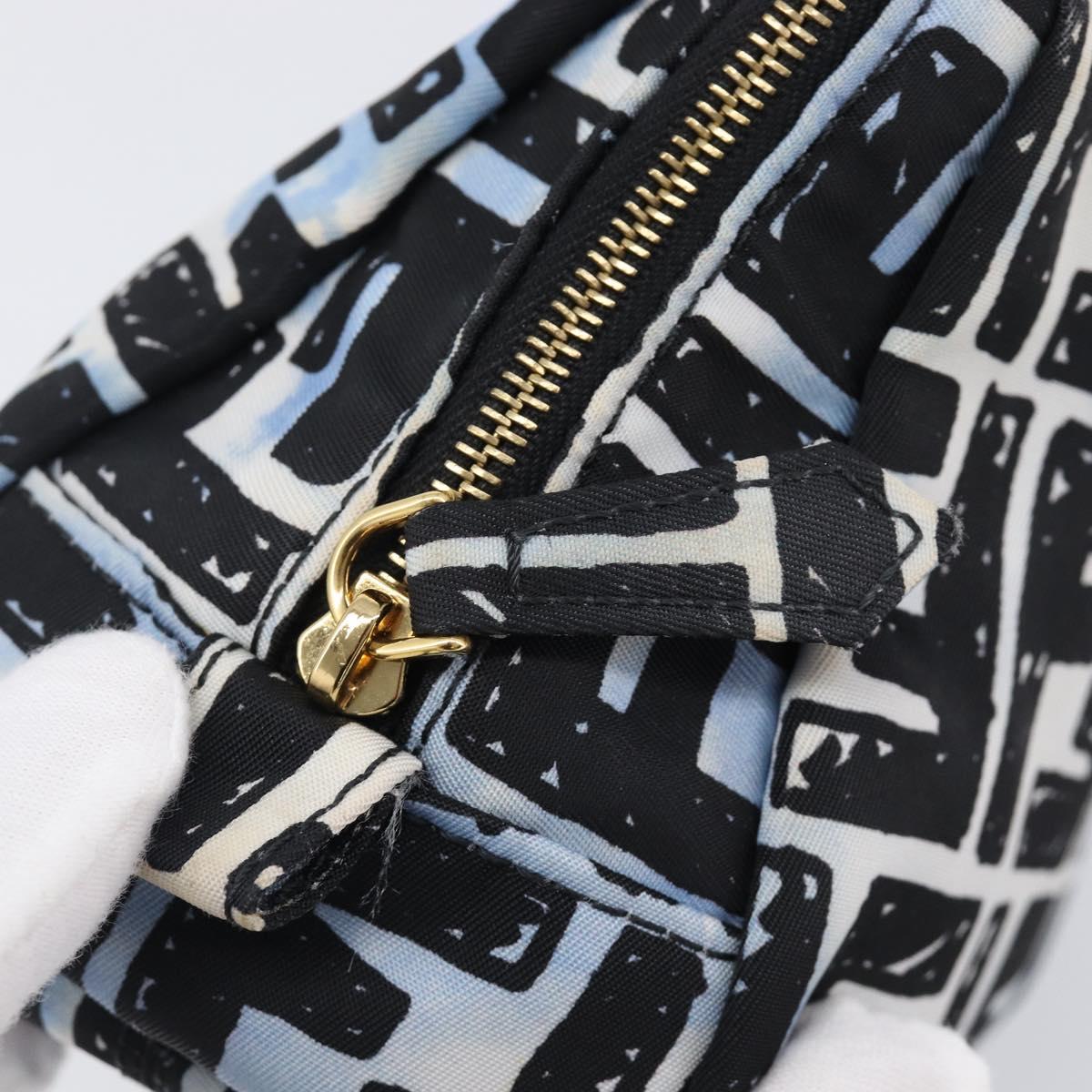 FENDI Zucca Pouch Nylon Blue Gold Tone Auth 199529A
