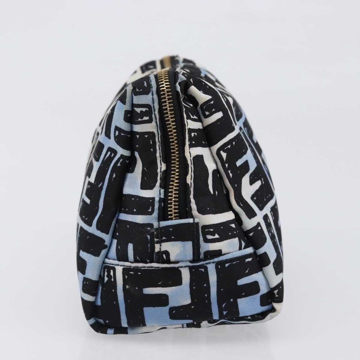 FENDI Zucca Pouch Nylon Blue Gold Tone Auth 199529A
