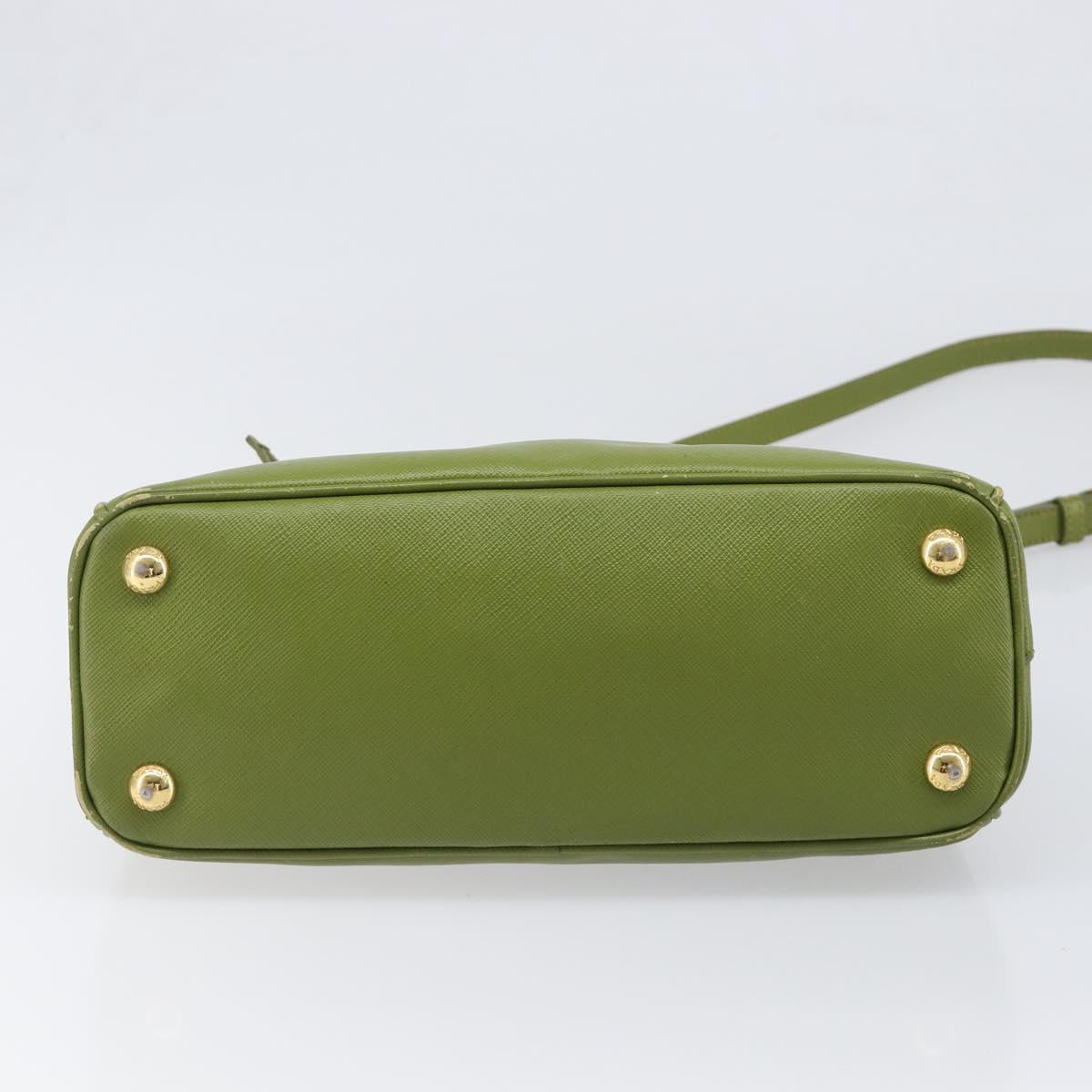 PRADA Galleria Hand Bag Saffiano 2way Green Gold Tone Auth 199533A