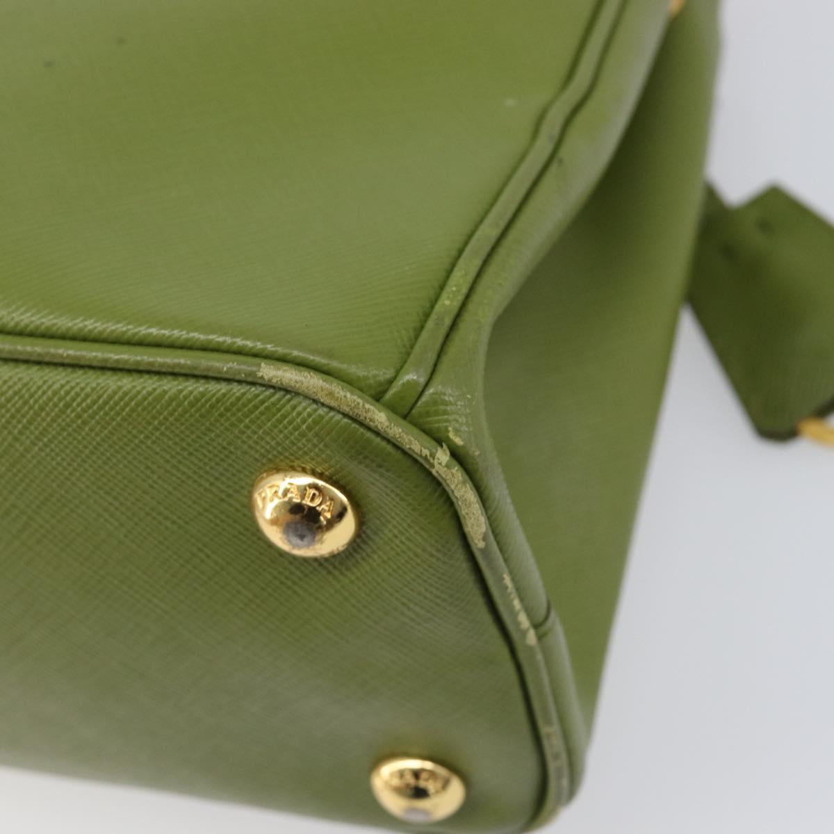 PRADA Galleria Hand Bag Saffiano 2way Green Gold Tone Auth 199533A