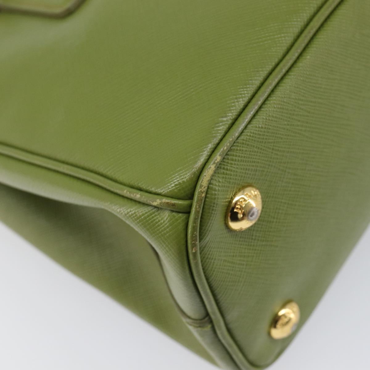 PRADA Galleria Hand Bag Saffiano 2way Green Gold Tone Auth 199533A