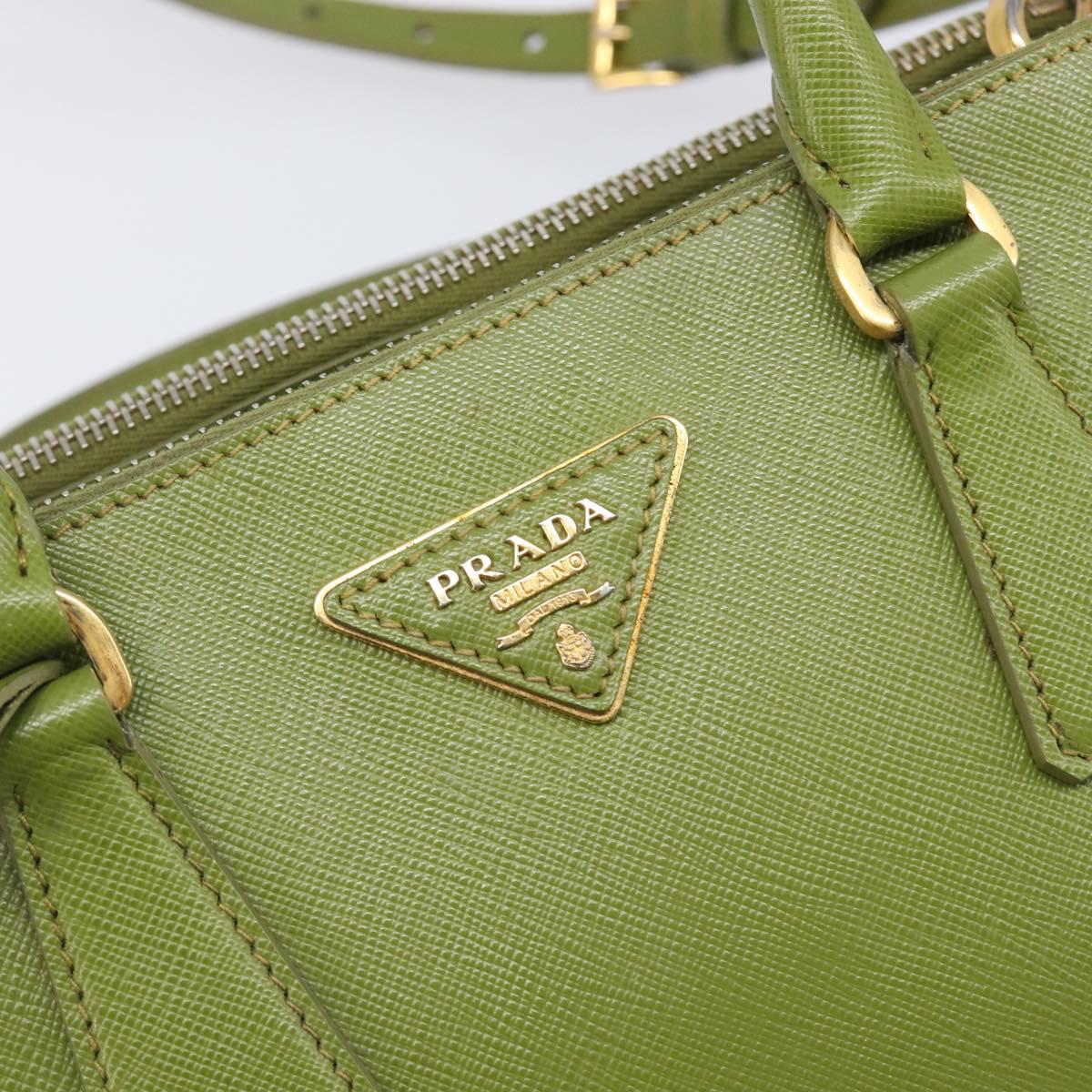 PRADA Galleria Hand Bag Saffiano 2way Green Gold Tone Auth 199533A