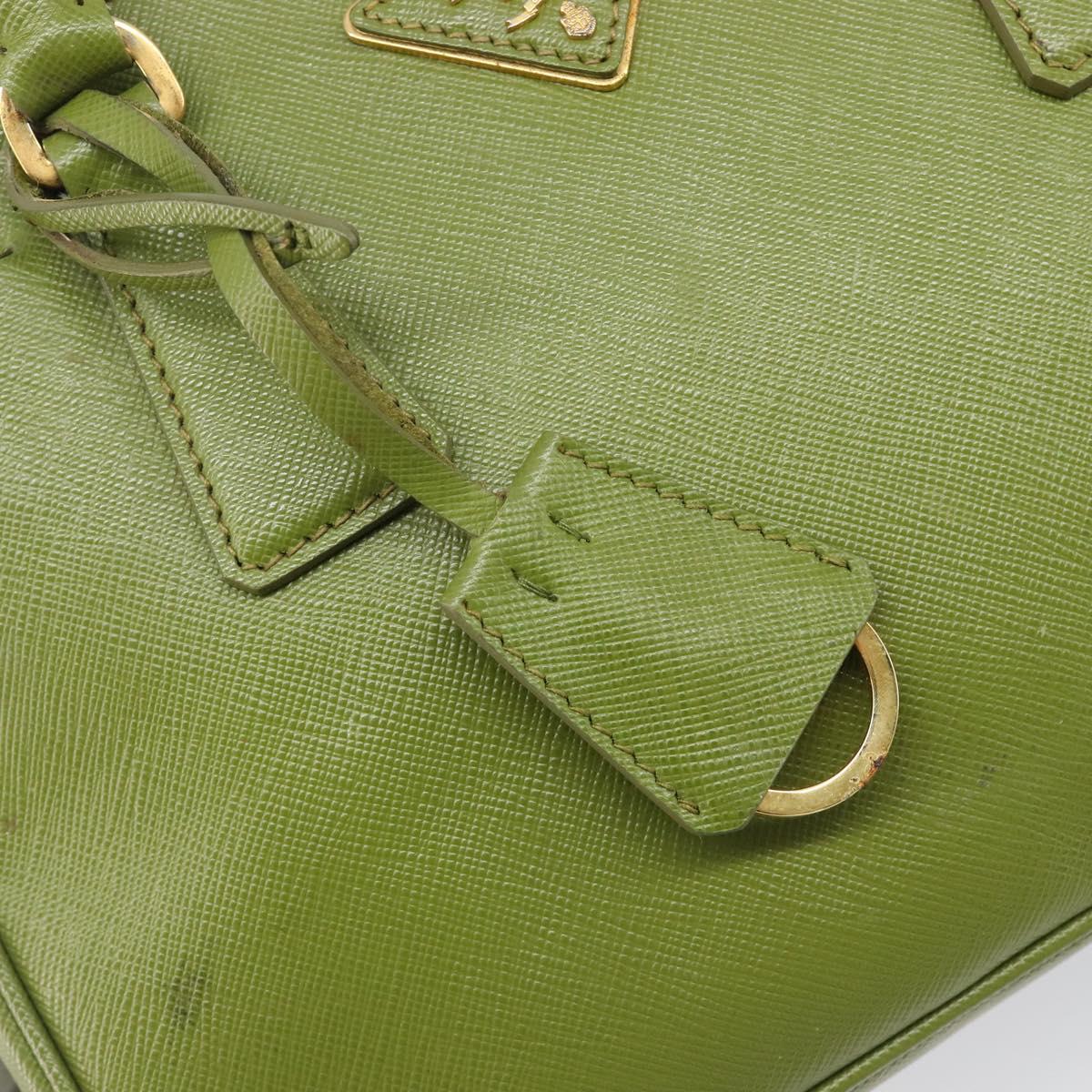 PRADA Galleria Hand Bag Saffiano 2way Green Gold Tone Auth 199533A