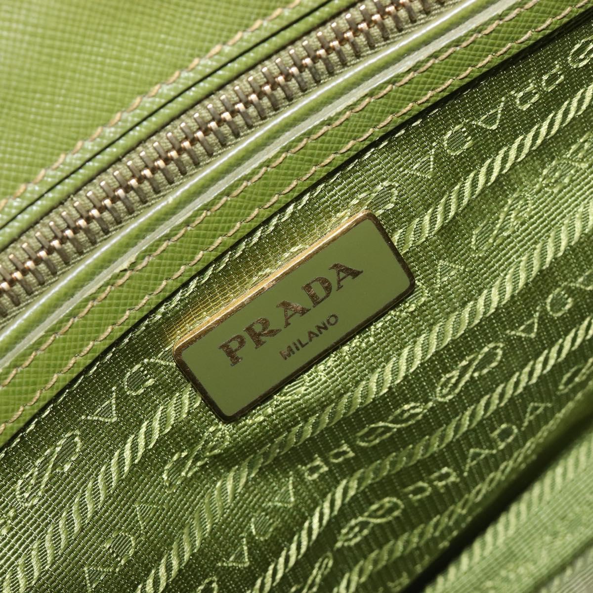 PRADA Galleria Hand Bag Saffiano 2way Green Gold Tone Auth 199533A
