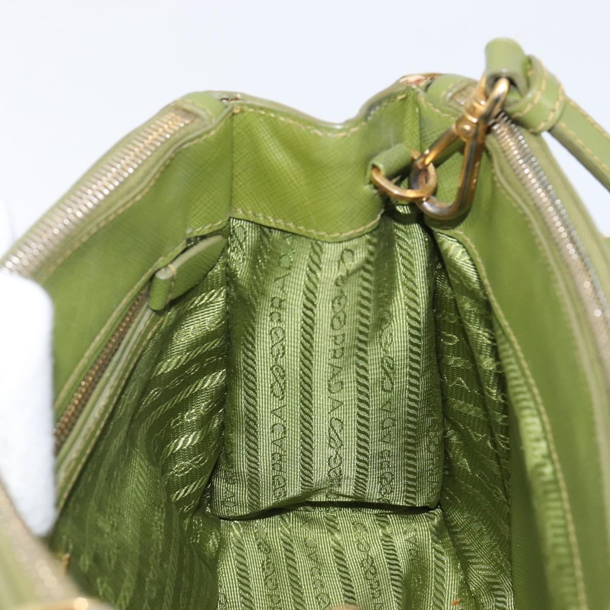 PRADA Galleria Hand Bag Saffiano 2way Green Gold Tone Auth 199533A