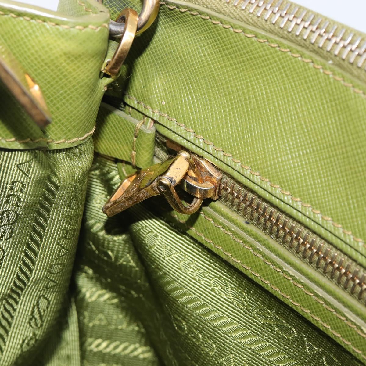 PRADA Galleria Hand Bag Saffiano 2way Green Gold Tone Auth 199533A