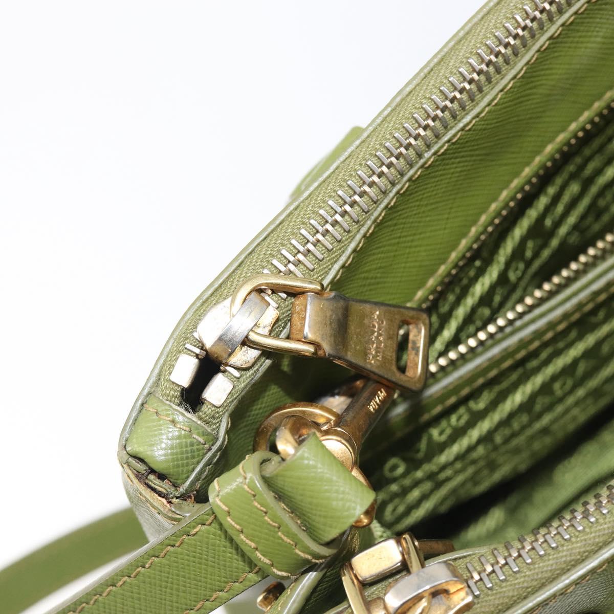 PRADA Galleria Hand Bag Saffiano 2way Green Gold Tone Auth 199533A