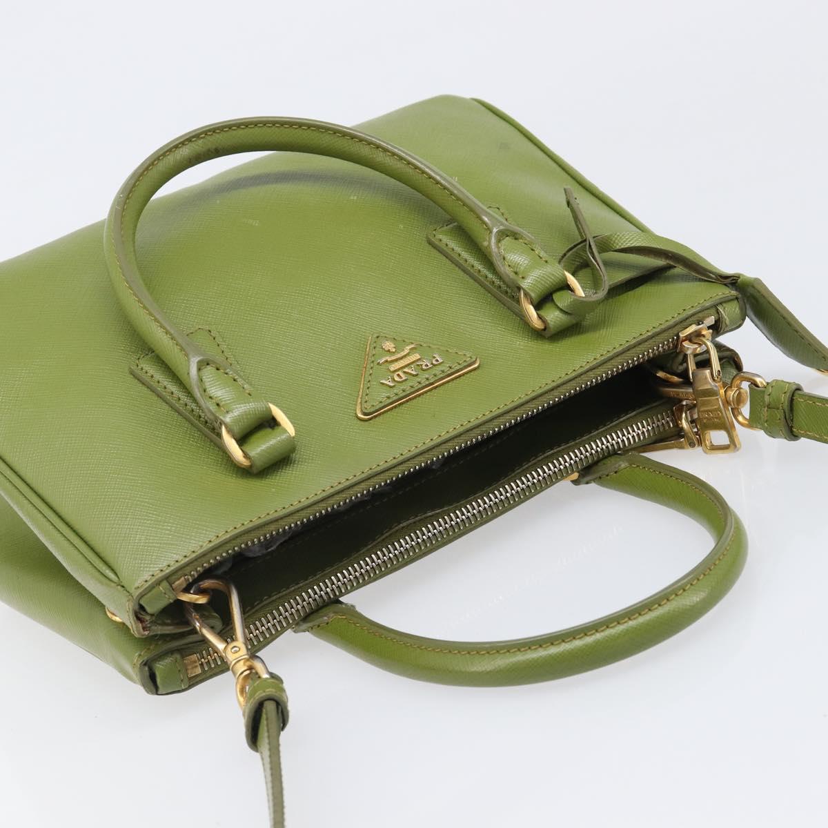 PRADA Galleria Hand Bag Saffiano 2way Green Gold Tone Auth 199533A