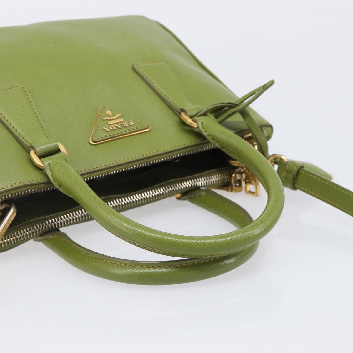 PRADA Galleria Hand Bag Saffiano 2way Green Gold Tone Auth 199533A