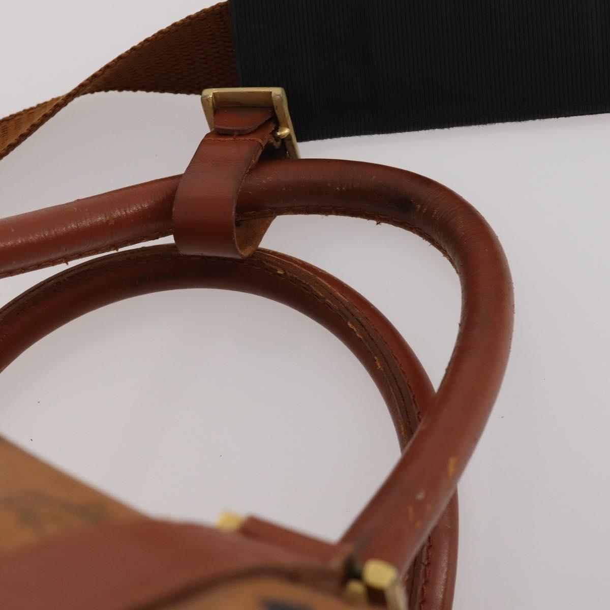 MCM Vicetos Boston Bag PVC Leather 2way Brown Gold Tone Auth 199534