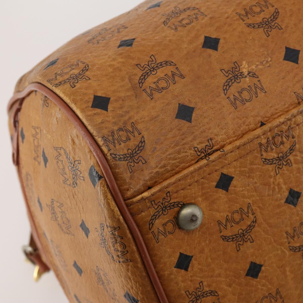 MCM Vicetos Boston Bag PVC Leather 2way Brown Gold Tone Auth 199534