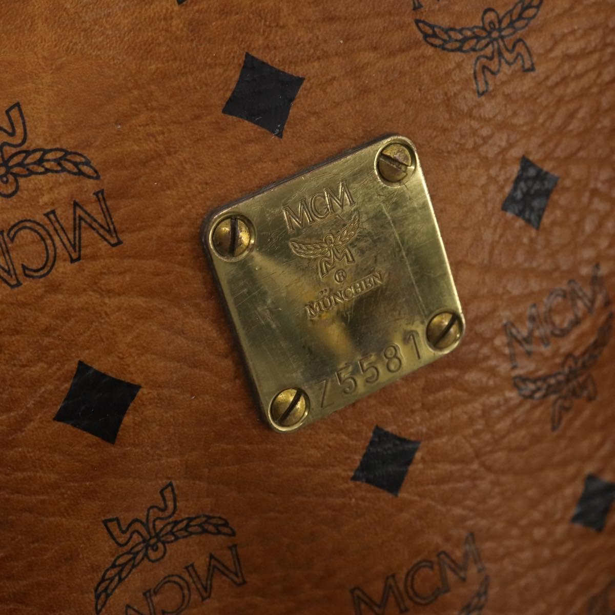 MCM Vicetos Boston Bag PVC Leather 2way Brown Gold Tone Auth 199534