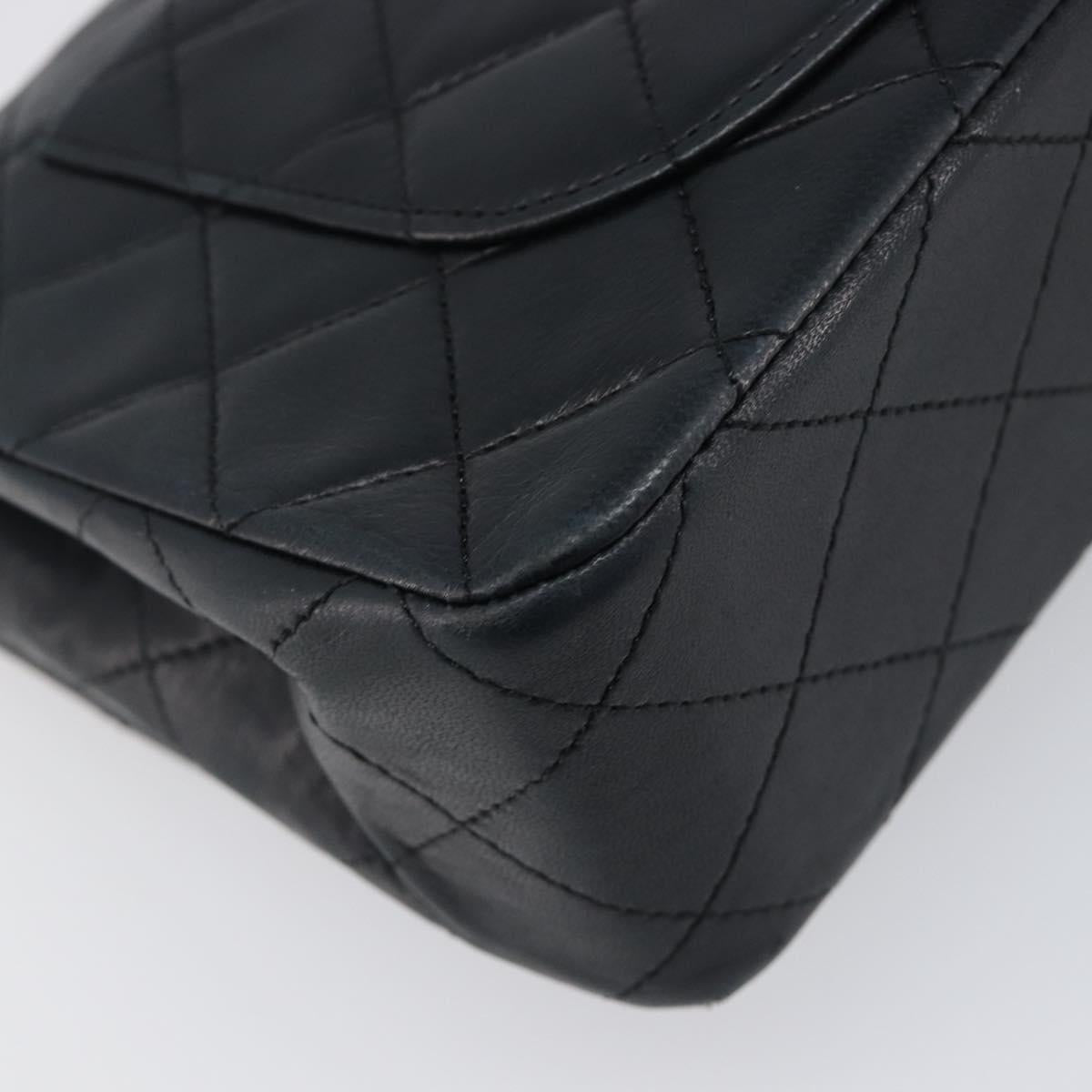 CHANEL Matelasse23 Double Flap Chain Bag Lamb Skin Black CC Auth 199542M