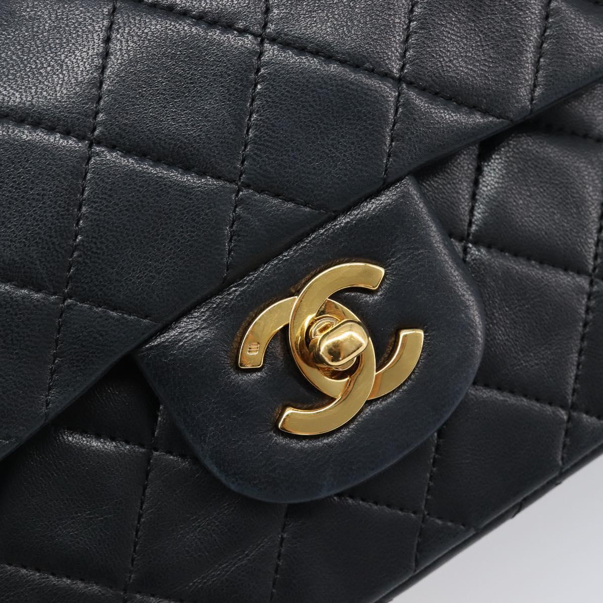 CHANEL Matelasse23 Double Flap Chain Bag Lamb Skin Black CC Auth 199542M