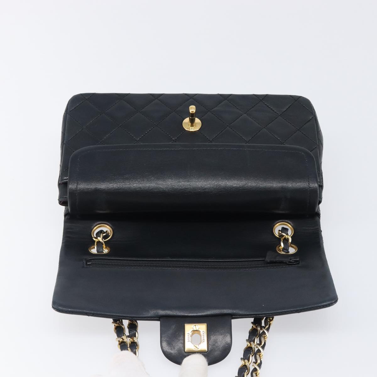 CHANEL Matelasse23 Double Flap Chain Bag Lamb Skin Black CC Auth 199542M