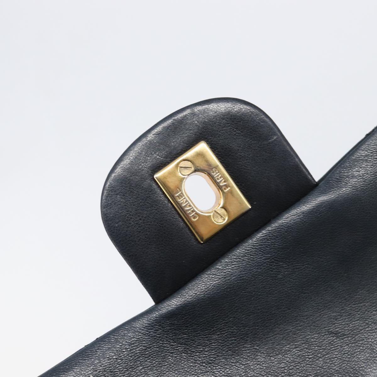 CHANEL Matelasse23 Double Flap Chain Bag Lamb Skin Black CC Auth 199542M