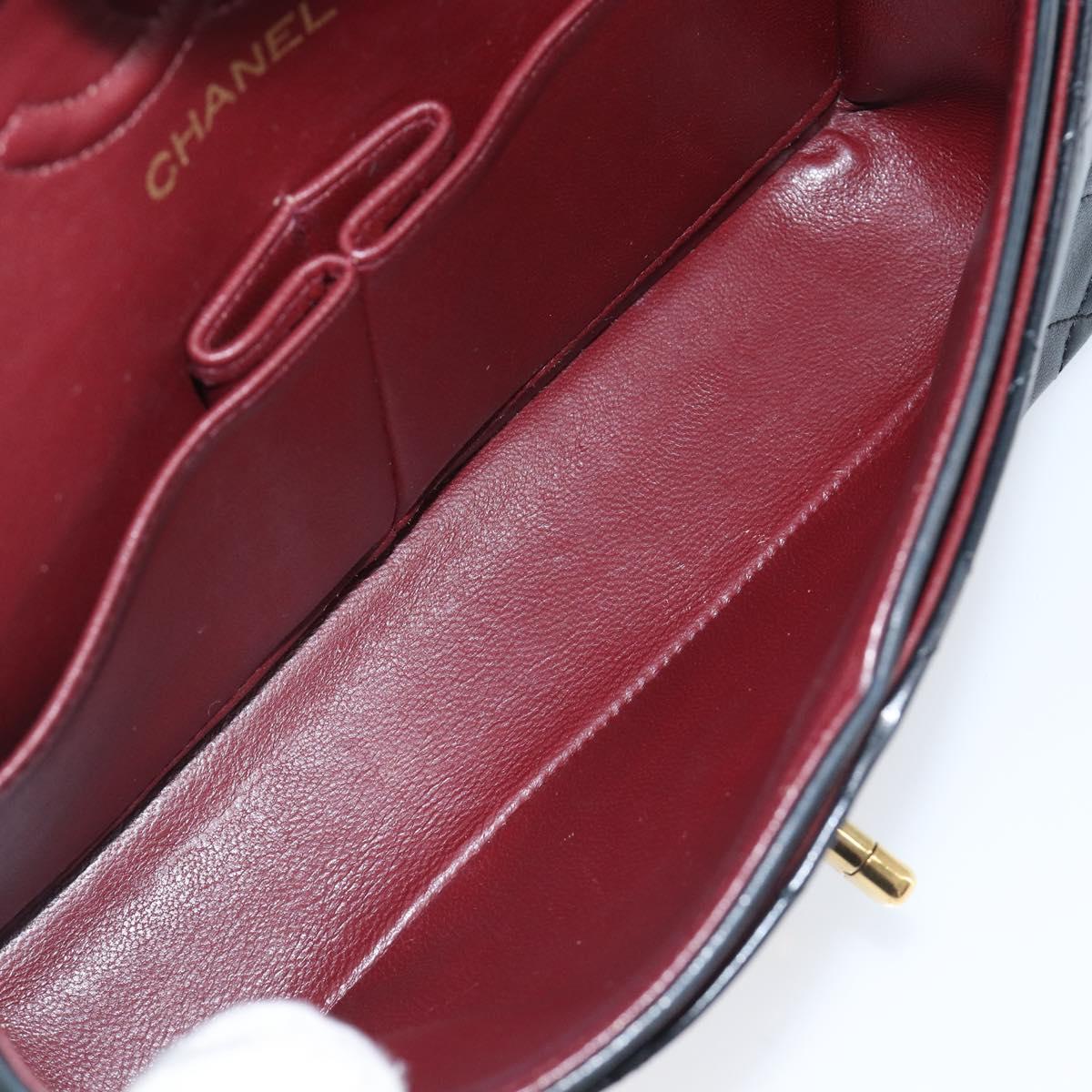 CHANEL Matelasse23 Double Flap Chain Bag Lamb Skin Black CC Auth 199542M