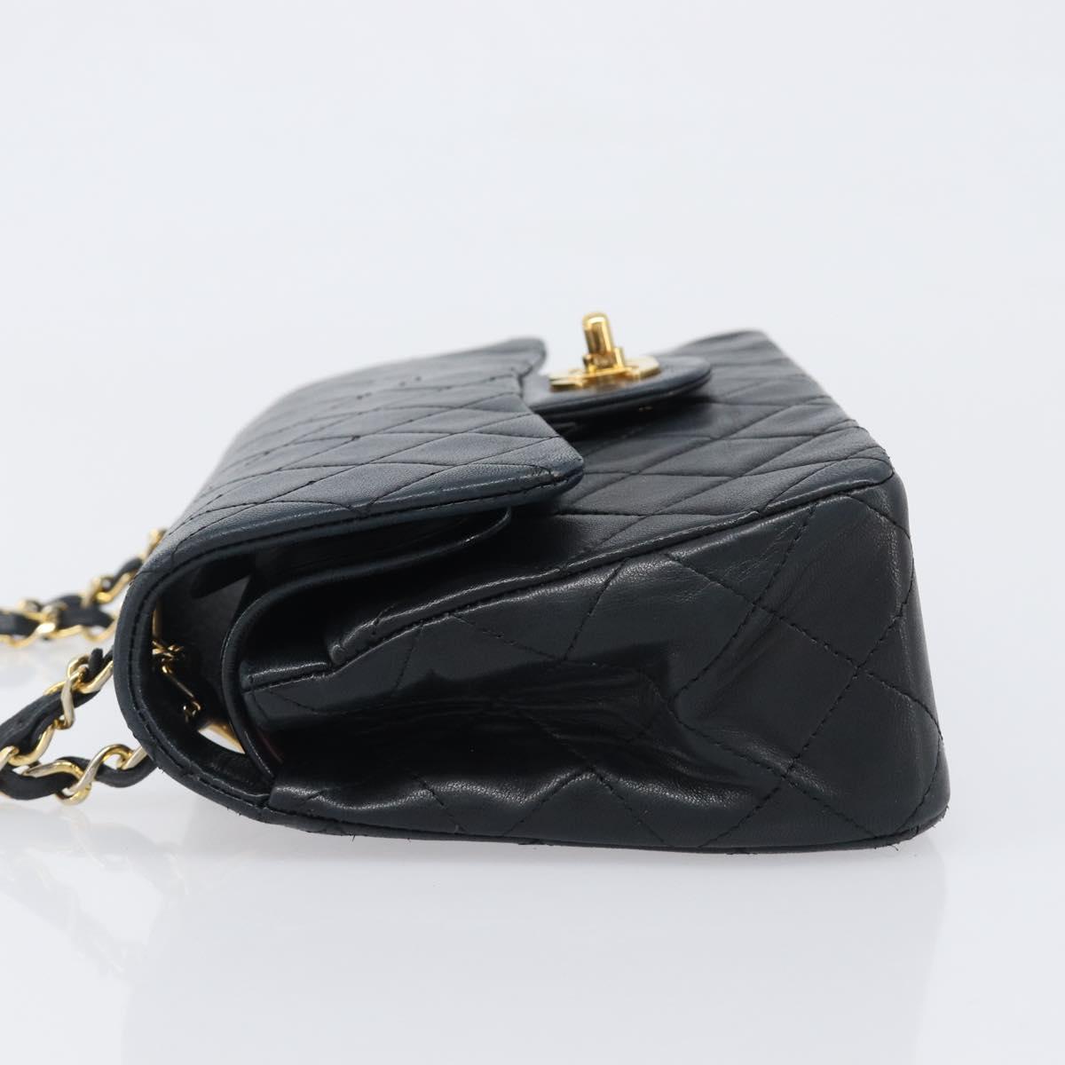 CHANEL Matelasse23 Double Flap Chain Bag Lamb Skin Black CC Auth 199542M