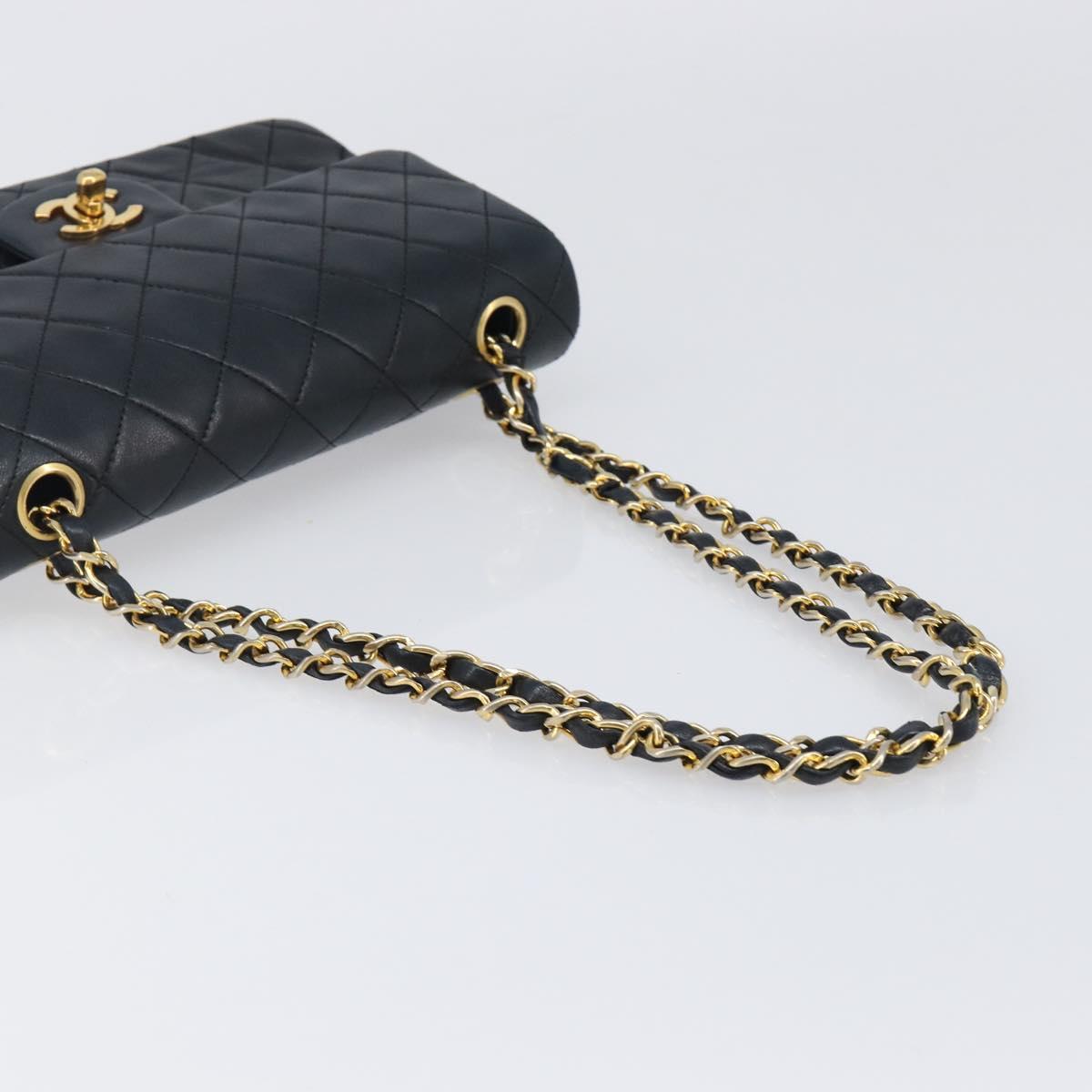 CHANEL Matelasse23 Double Flap Chain Bag Lamb Skin Black CC Auth 199542M
