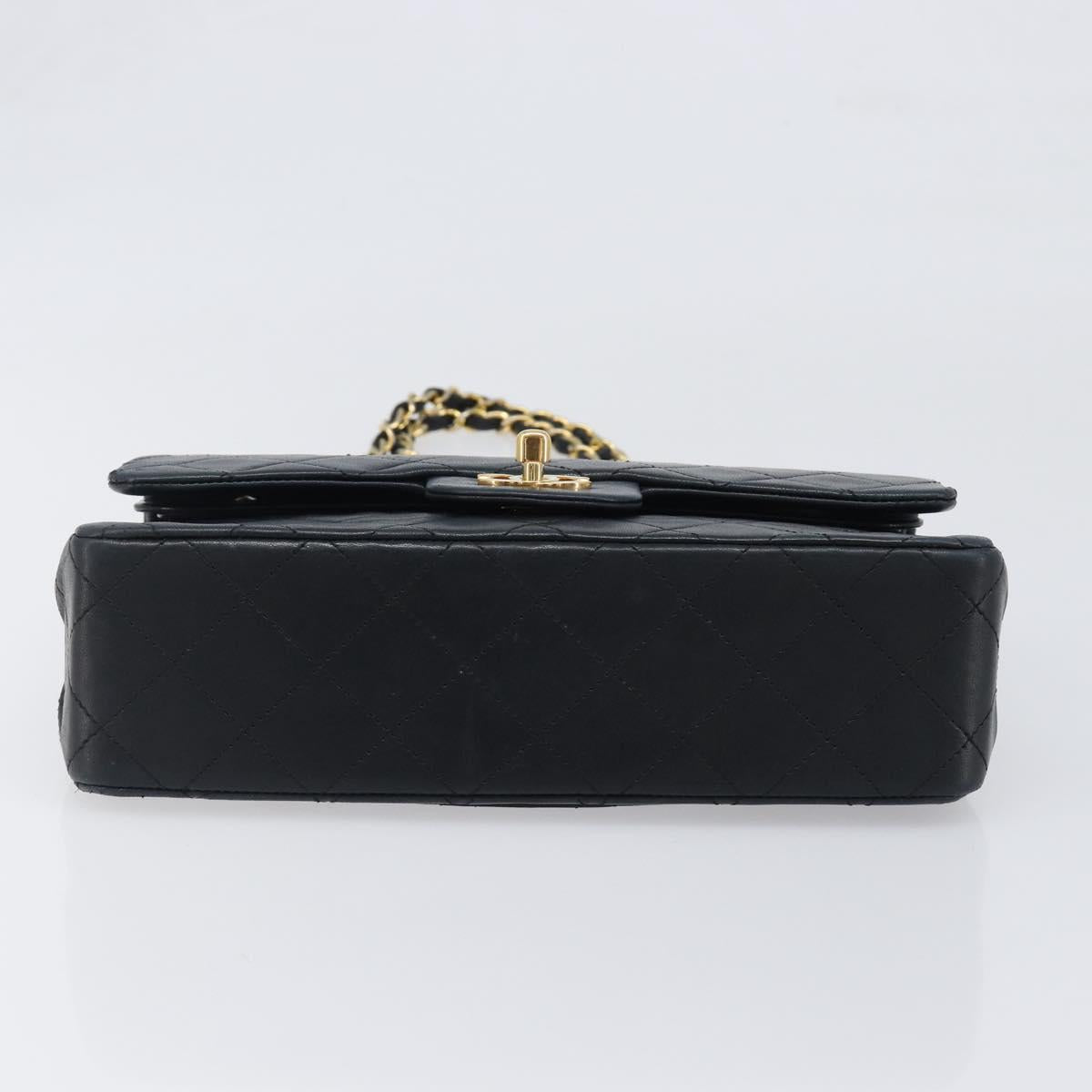CHANEL Matelasse23 Double Flap Chain Bag Lamb Skin Black CC Auth 199542M