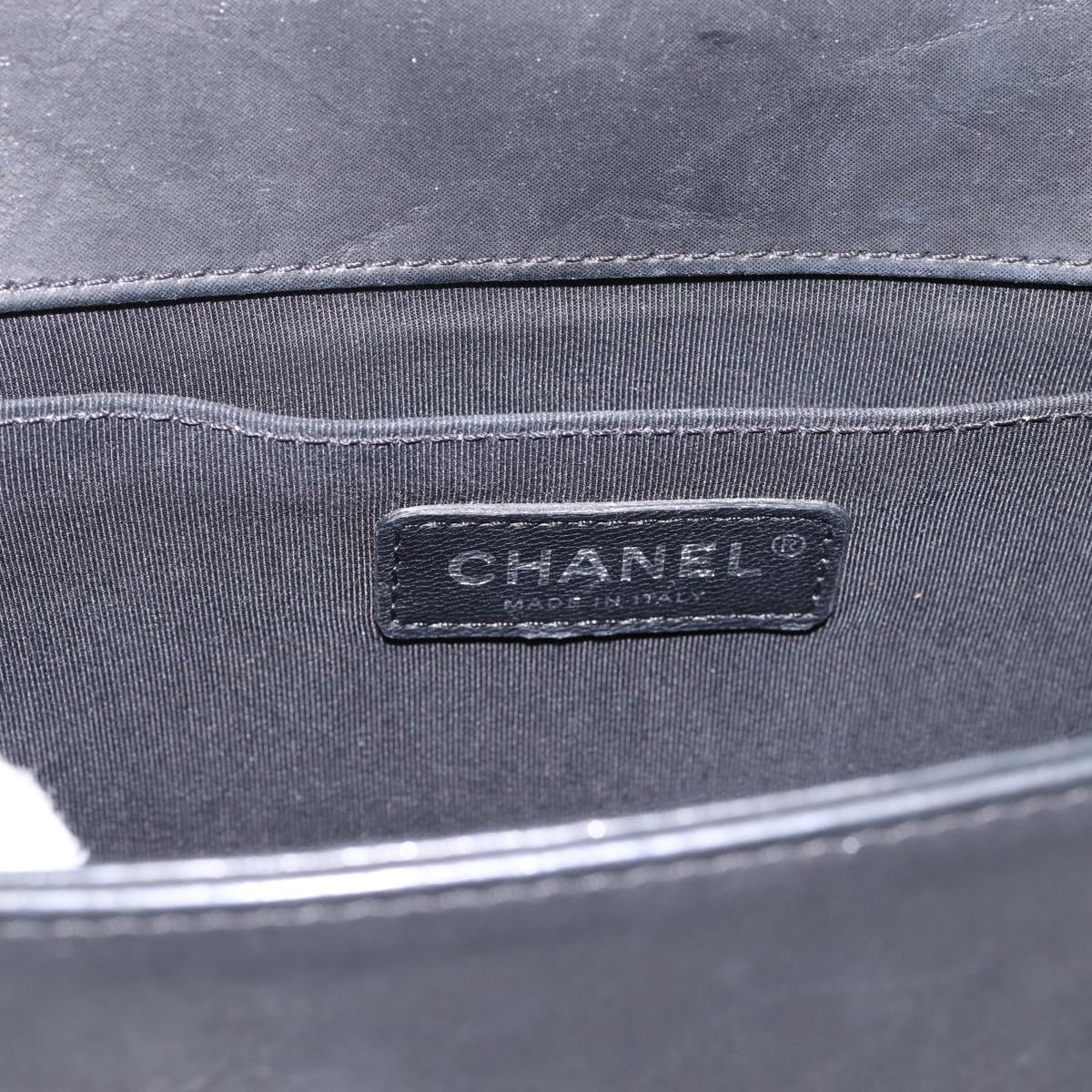 CHANEL Boy Chanel Matelasse Chain Bag Calf Skin Black Silver CC Auth 199543M