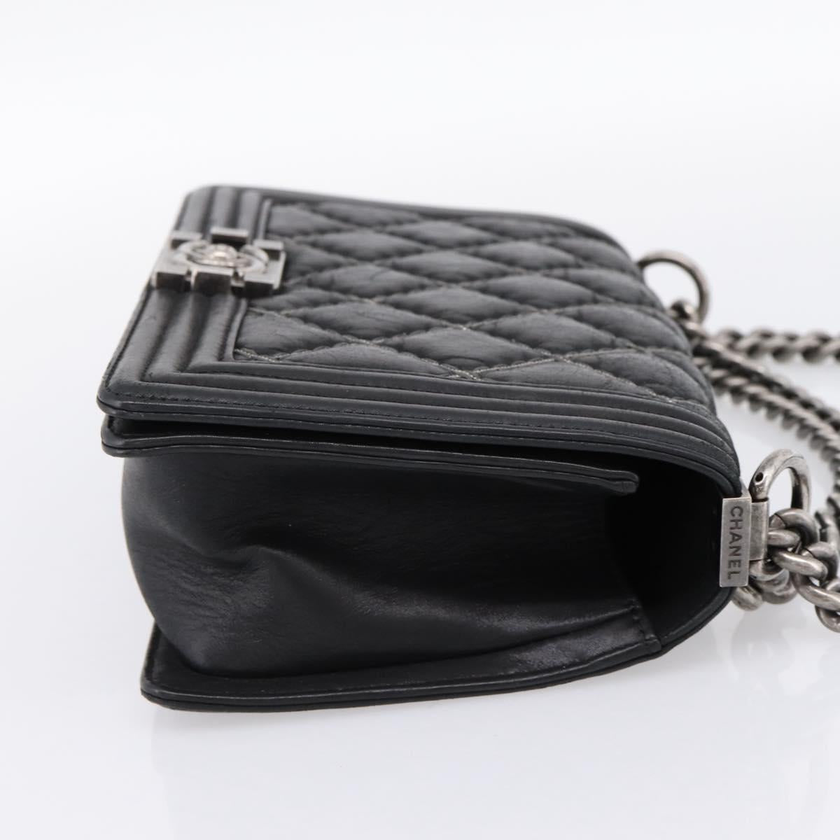 CHANEL Boy Chanel Matelasse Chain Bag Calf Skin Black Silver CC Auth 199543M