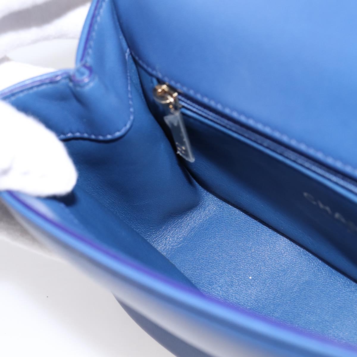 CHANEL Matelasse Top Handle Hand Bag Lamb Skin 2way Blue Gold CC Auth 199544SAM