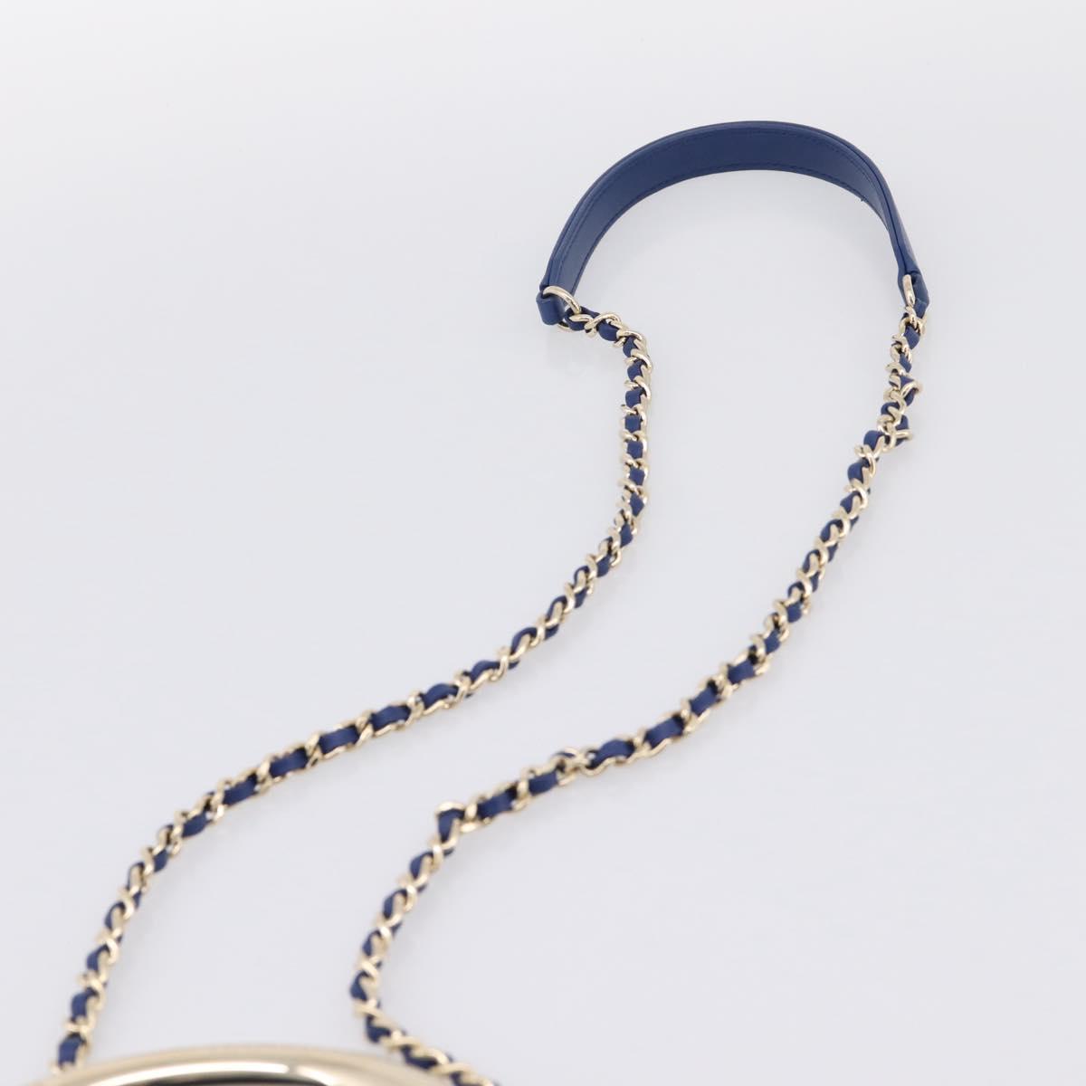 CHANEL Matelasse Top Handle Hand Bag Lamb Skin 2way Blue Gold CC Auth 199544SAM