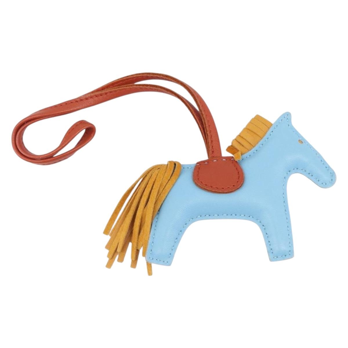 HERMES Rodeo Charm Leather Light Blue Brown Auth 199545M