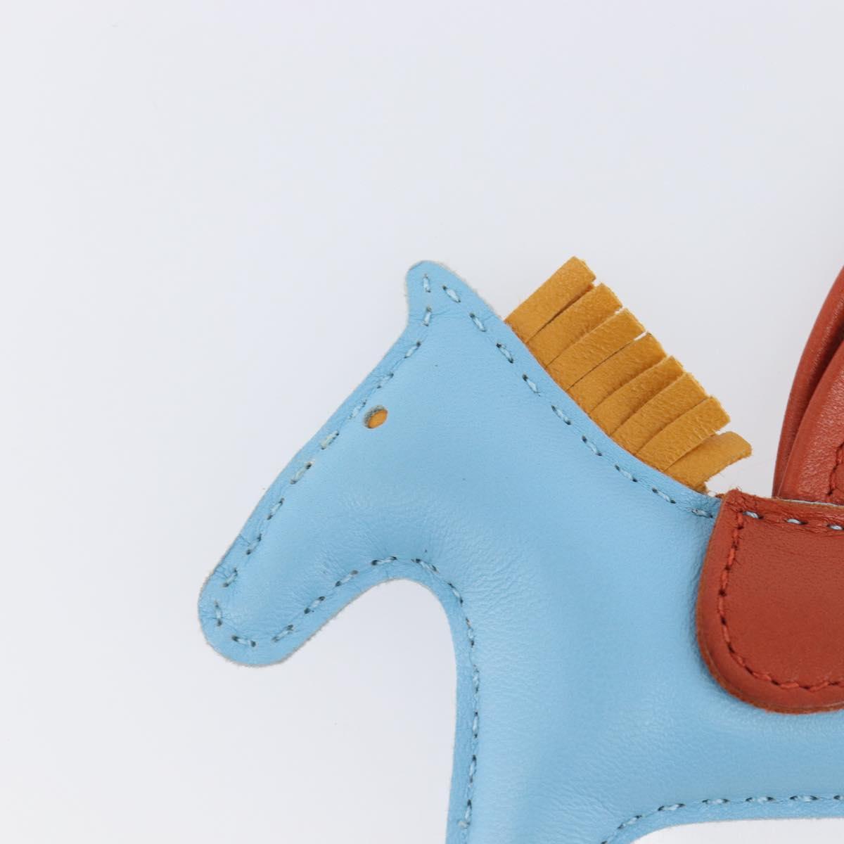 HERMES Rodeo Charm Leather Light Blue Brown Auth 199545M