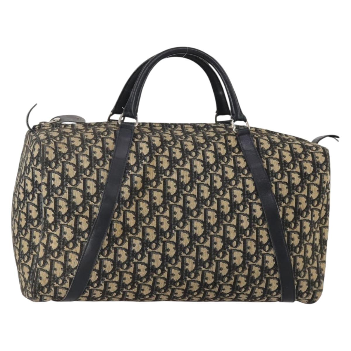 Christian Dior Trotter Canvas Boston Bag Navy Silver Auth 199570