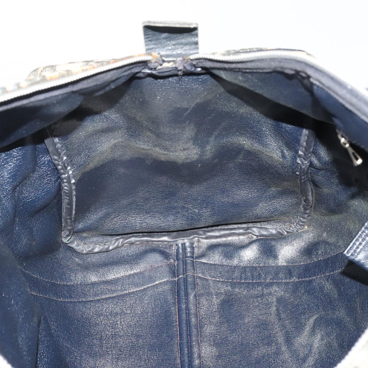 Christian Dior Trotter Canvas Boston Bag Navy Silver Auth 199570