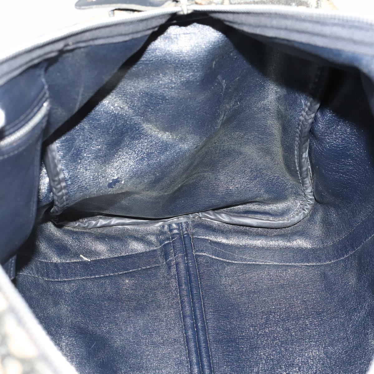 Christian Dior Trotter Canvas Boston Bag Navy Silver Auth 199570