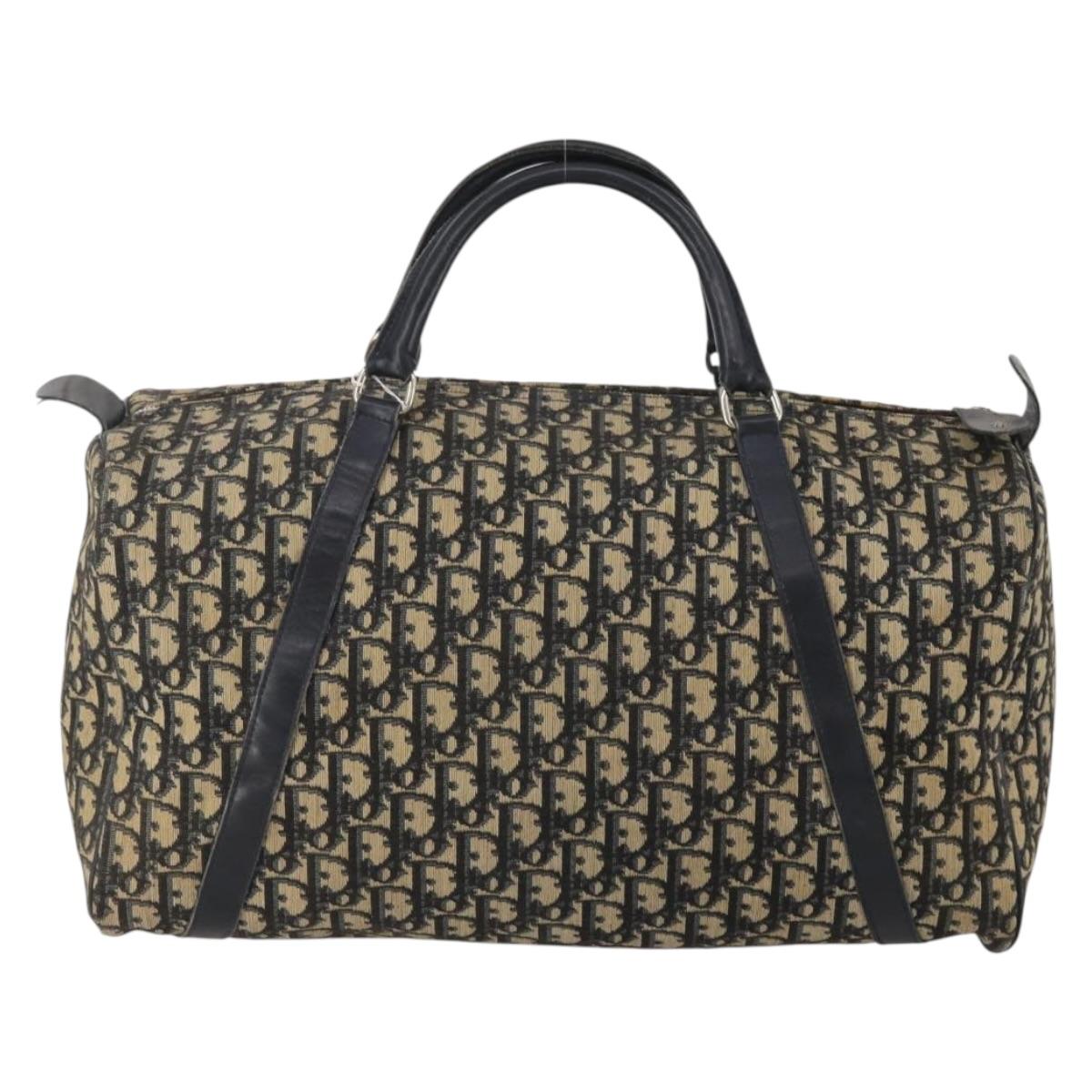 Christian Dior Trotter Canvas Boston Bag Navy Silver Auth 199570