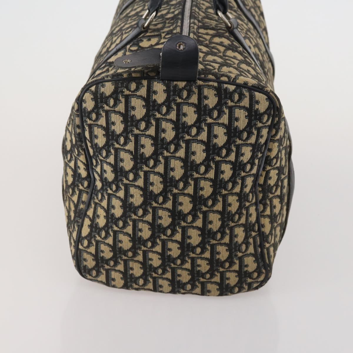 Christian Dior Trotter Canvas Boston Bag Navy Silver Auth 199570