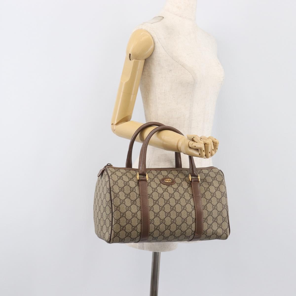 GUCCI GG Supreme Boston Bag PVC Beige Gold 001 39 6842 Auth 199571