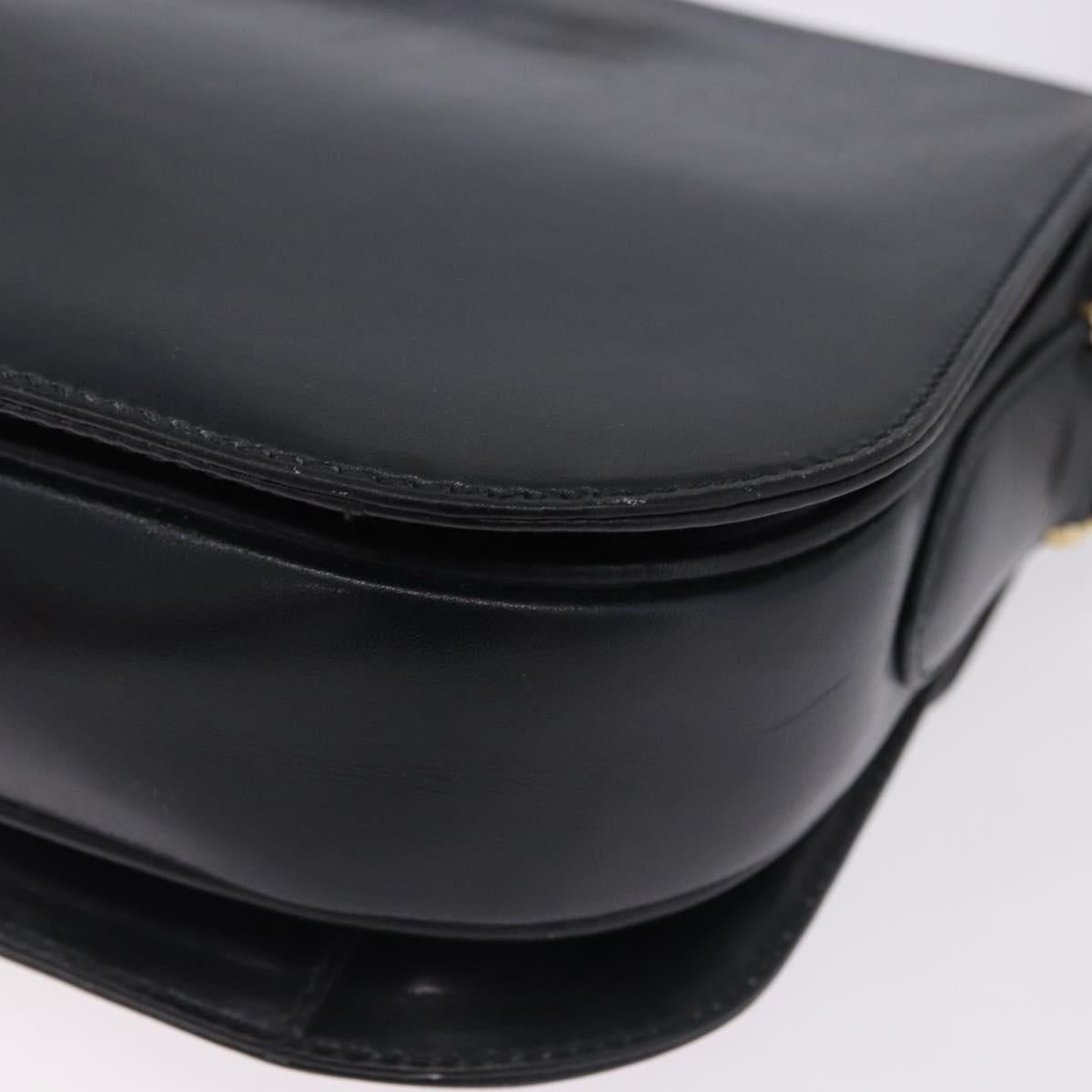 CELINE Horse Carriage Shoulder Bag Leather Black Gold Auth 199572