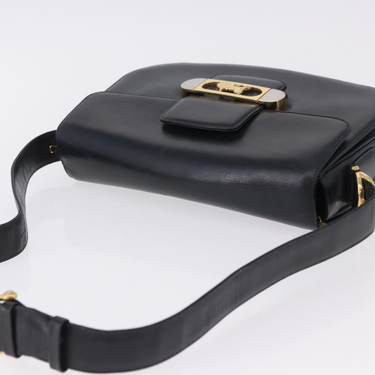 CELINE Horse Carriage Shoulder Bag Leather Black Gold Auth 199572