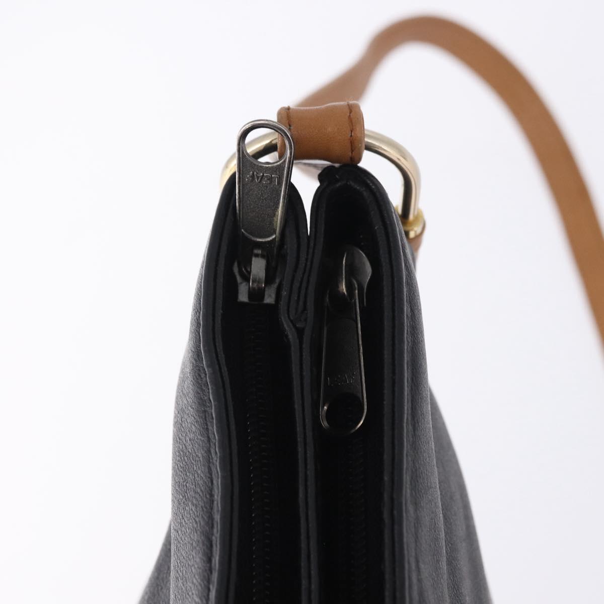 SAINT LAURENT Shoulder Bag Leather Black Gold Auth 199576A