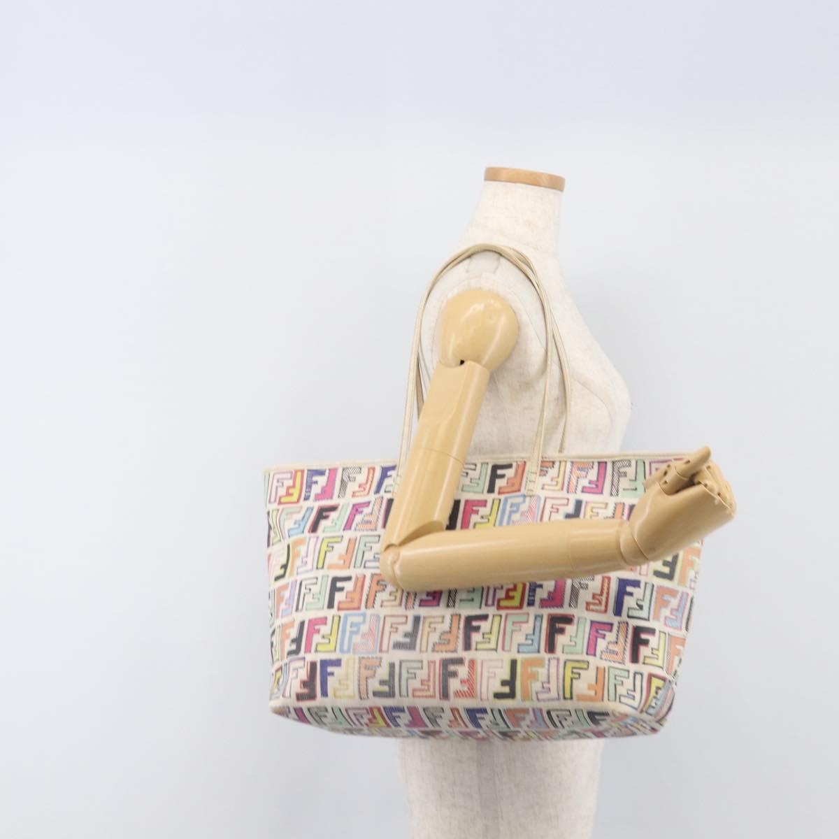 FENDI Zucca Canvas Tote Bag PVC Multicolor Gold Auth 199579A