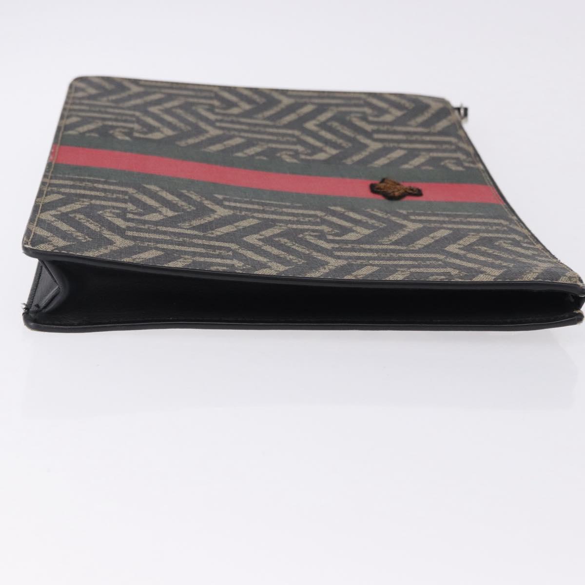 GUCCI GG Caleido Web Sherry Line Clutch Bag PVC Beige Silver 429004 Auth 199583A