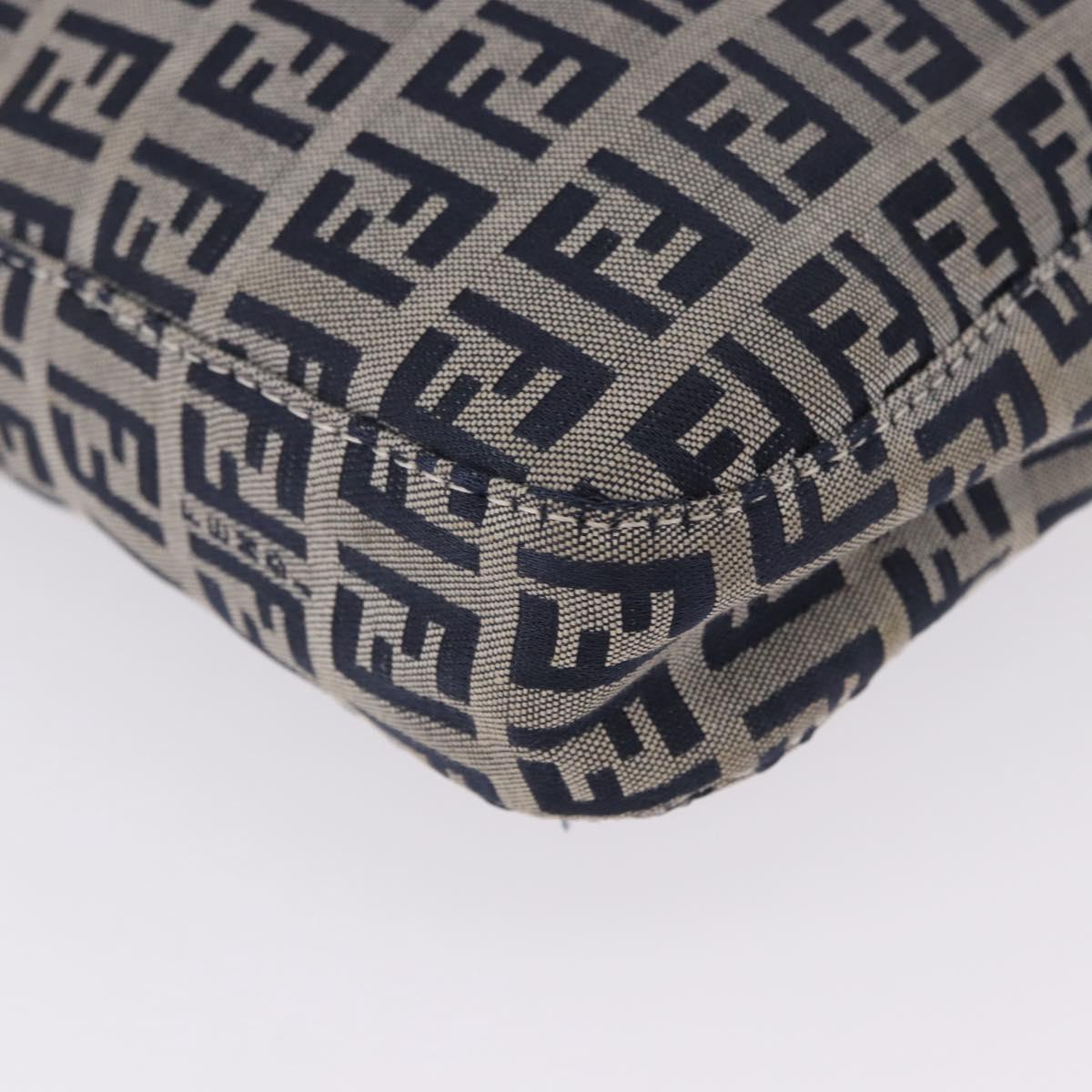 FENDI Zucchino Canvas Mamma Baguette Shoulder Bag Navy Silver Auth 199586V