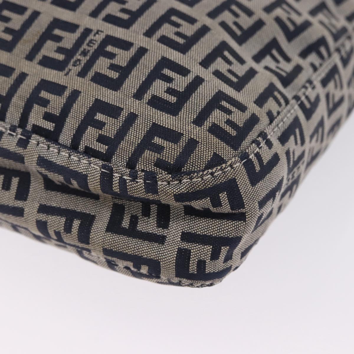 FENDI Zucchino Canvas Mamma Baguette Shoulder Bag Navy Silver Auth 199586V
