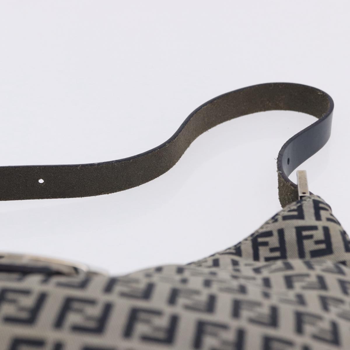 FENDI Zucchino Canvas Mamma Baguette Shoulder Bag Navy Silver Auth 199586V