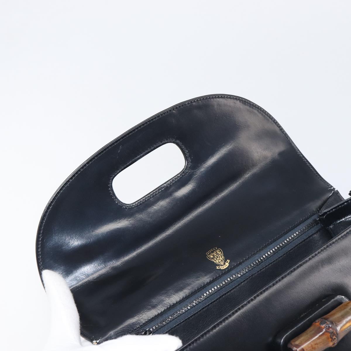GUCCI Bamboo Hand Bag Leather Black Gold 99 00 0633 Auth 199588V