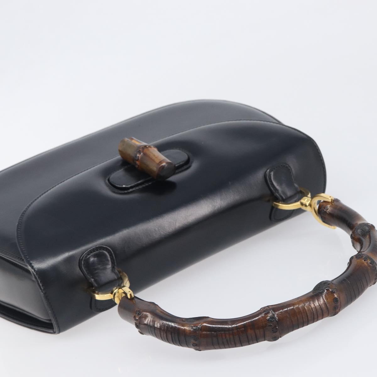 GUCCI Bamboo Hand Bag Leather Black Gold 99 00 0633 Auth 199588V